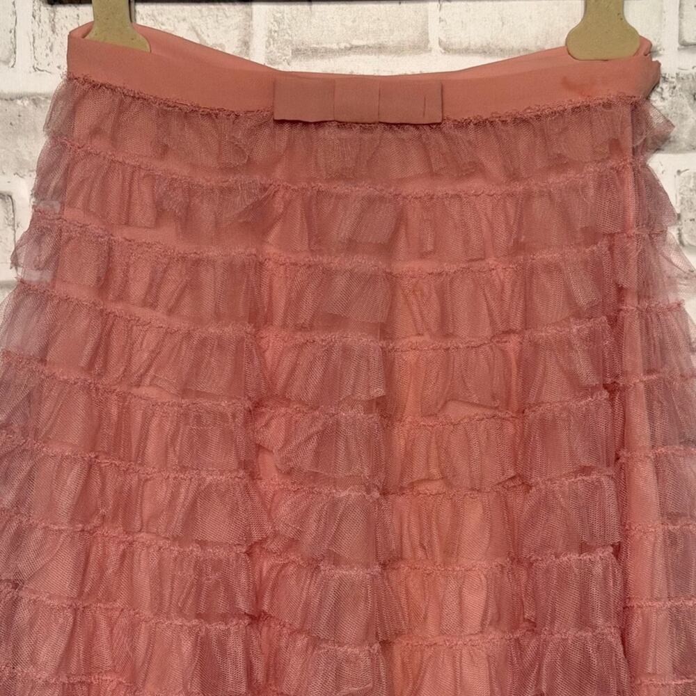 Authentic Christian Dior SS18 Pink Tulle Ruffle Midi Skirt IT 40 Twee Bow waist - Picture 4 of 12